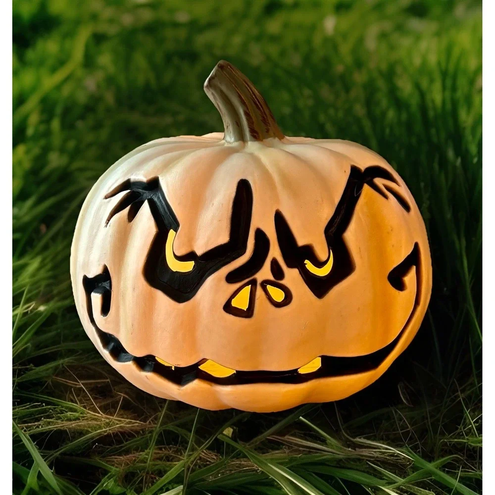 Gemmy Halloween Light Up Blow Mold White/Black Jack-O-Lantern Pumpkin 8